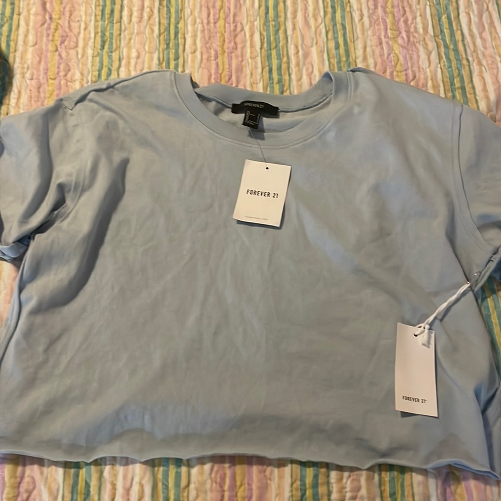 forever 21 blue cropped shirt